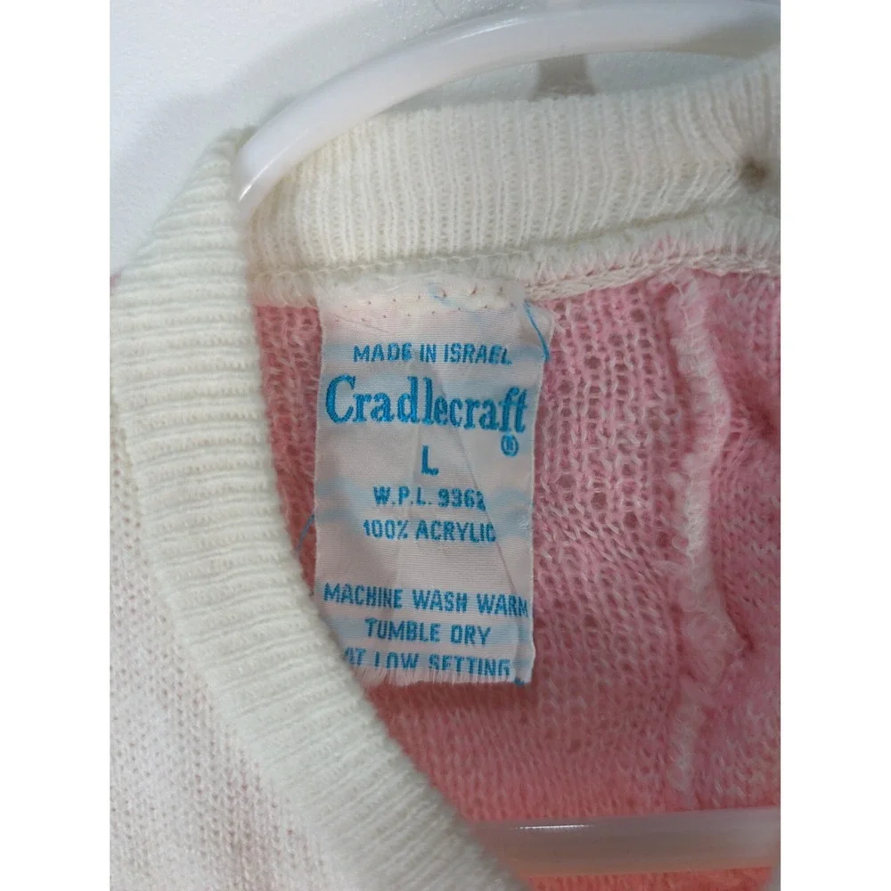 Vintage Cradlecraft Baby Girls Pink White Knit Short Sleeve Sweater 2T 0855